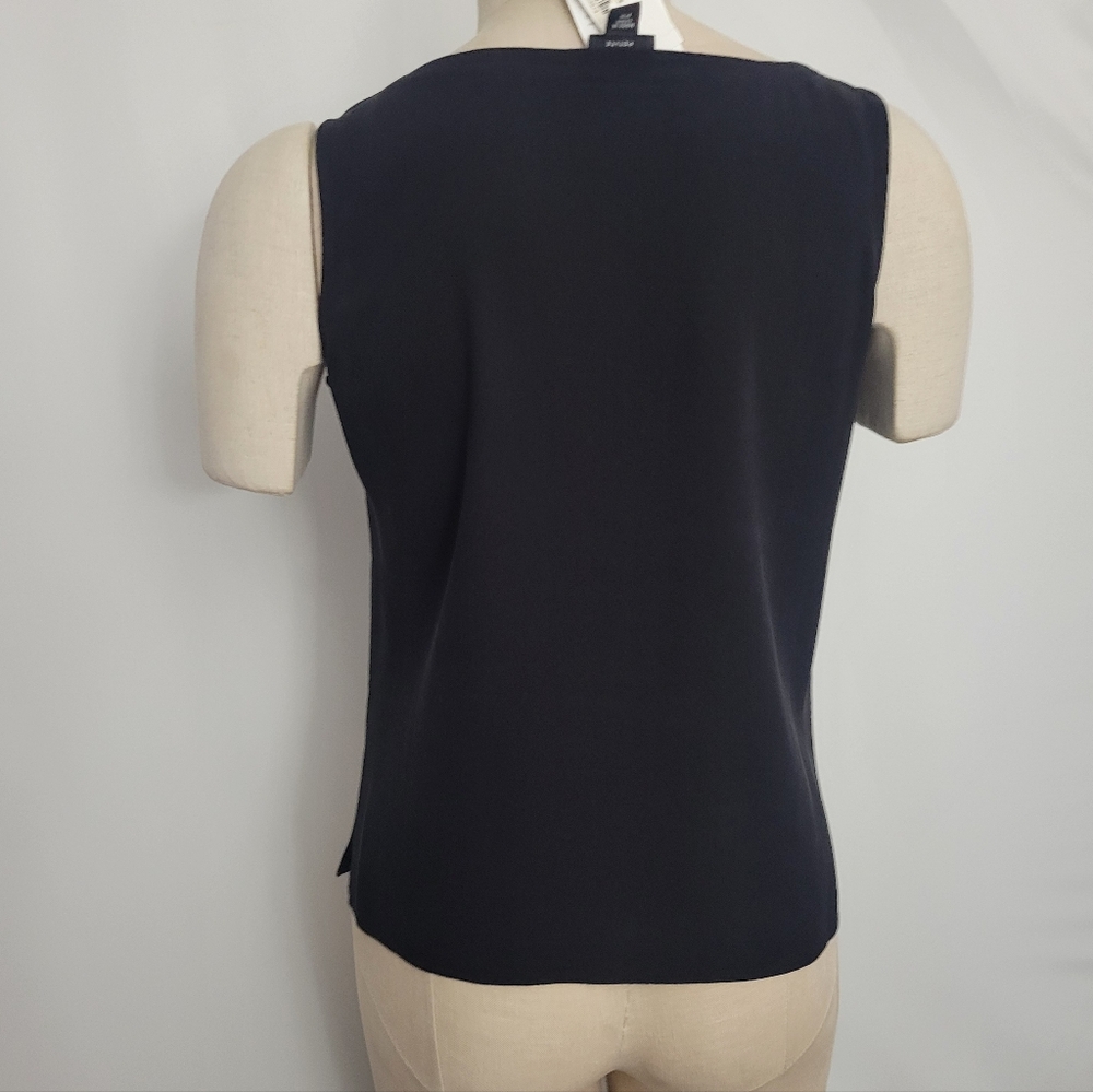NWT Eileen Fisher $128 Silk Georgette Crepe Shell Black Size Petite Small - Picture 4 of 10